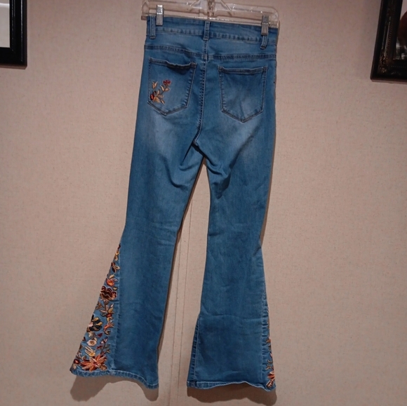 Telepatia Floral Embroidered Denim Flares Widg Leg Size 3/26 - Picture 4 of 5